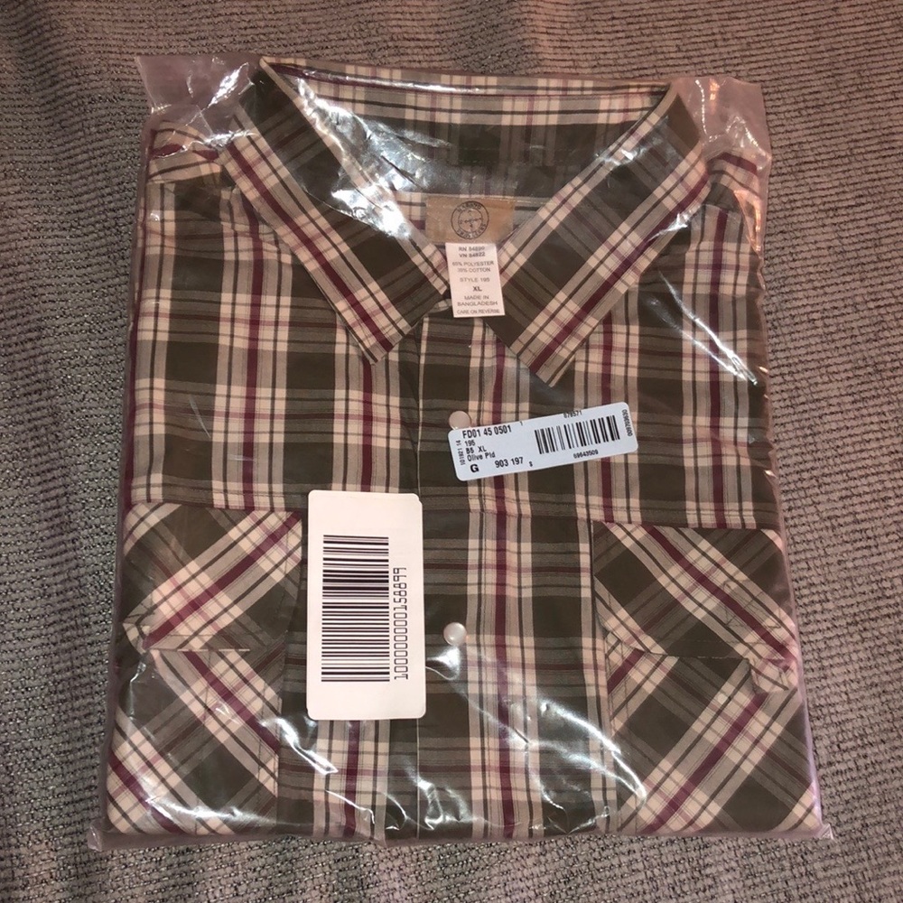 Haband mens, olive green, plaid, button down shirt size XL